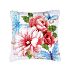 0150137-PN Подушка Vervaco 'Синие бабочки и цветы' 40x40см