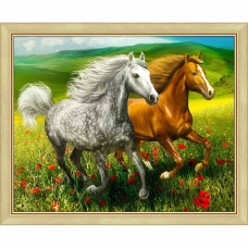АЖ-1766 Картина стразами «Кони на лугу» 50*40 см