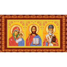 КБИ-4103 Канва с рисунком для бисера Триптих 'Казанская,Вседержитель,Св.Николай Чудотворец' А4